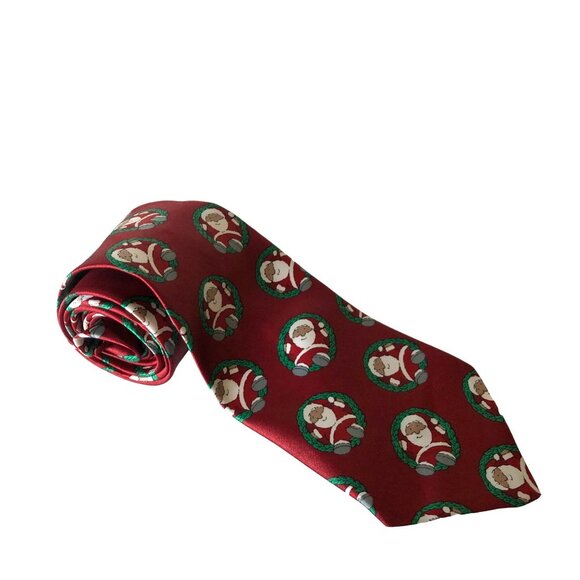 Surrey Christmas Santa Pattern Silk Polyester Necktie Vintage Office Work - Picture 1 of 7